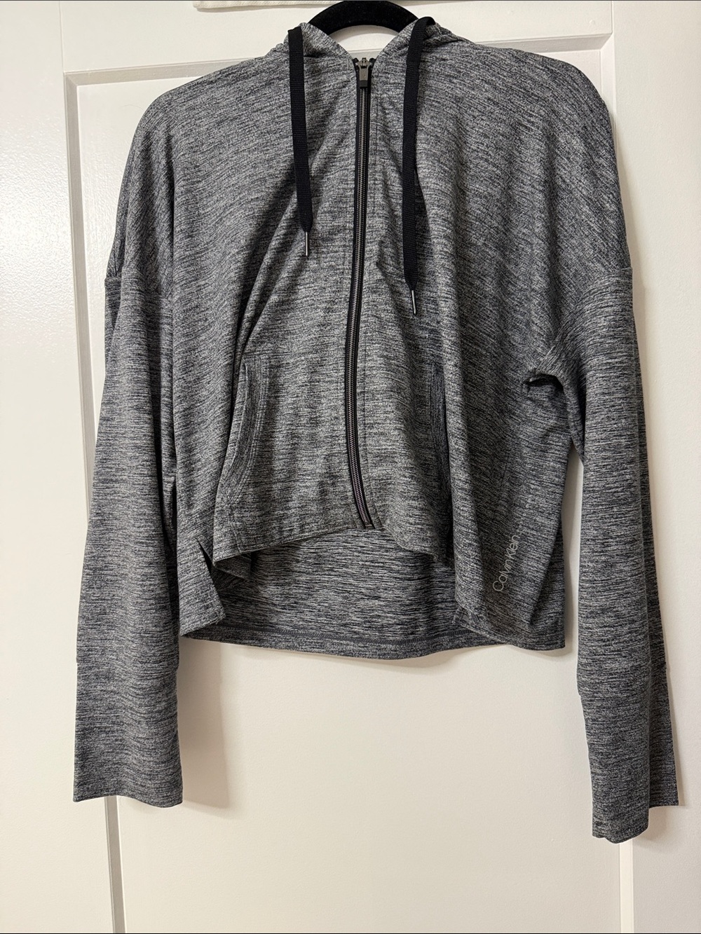 Calvin Klein Grey Heather Cropped Zip Hoodie